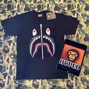 Bape A Bathing Ape Blue Shark Black Tee